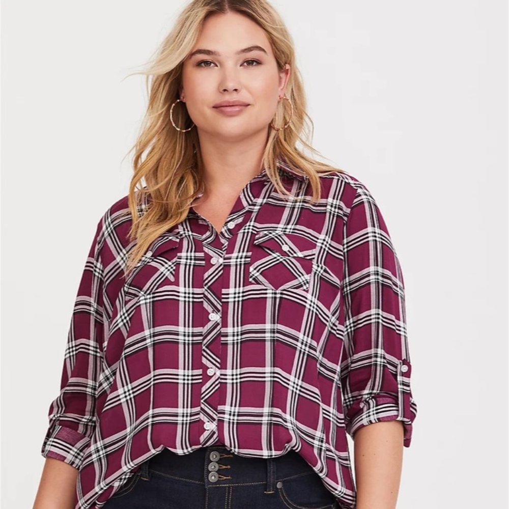 NWT Torrid Taylor Plaid Challis Camp Shirt 2